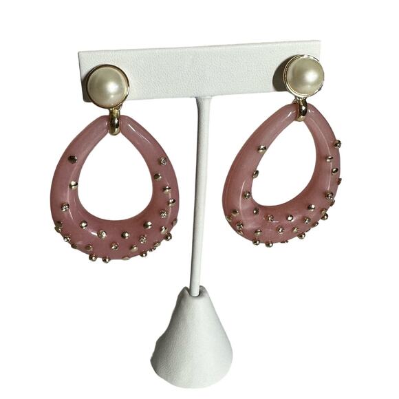 Stella & Dot Bisou Teardrop Pink Pearl Earrings 2 in 1 Valentine's Day Glam - Picture 2 of 7
